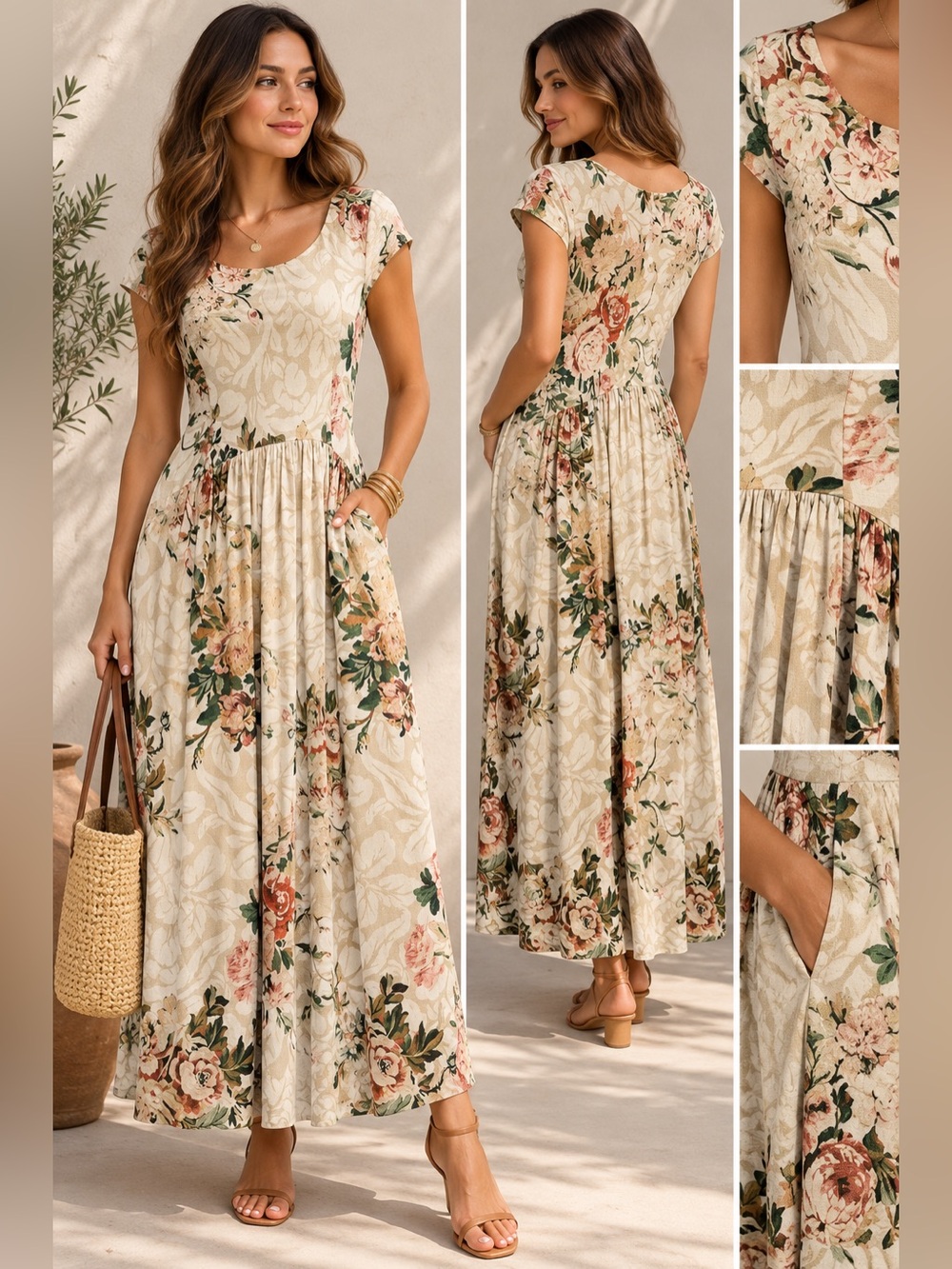 Peruvian Connection Floral Maxi Dress M Cottagecore Boho Viscose Pockets